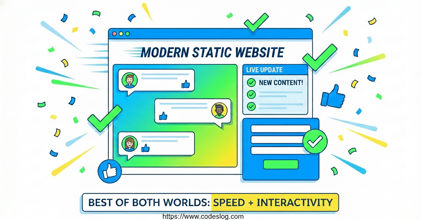 정적 웹사이트와 동적 기능이 완벽하게 통합된 모습 - 빠른 속도와 상호작용성을 동시에 구현