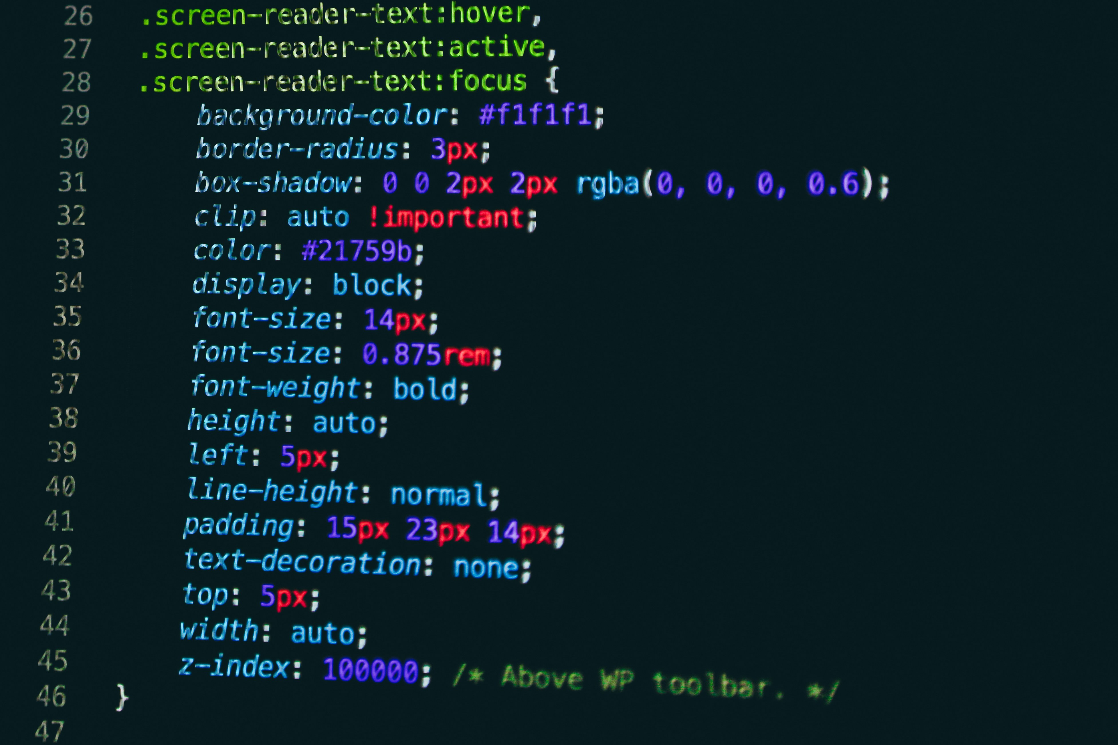 Code screen with colorful syntax highlighting applied