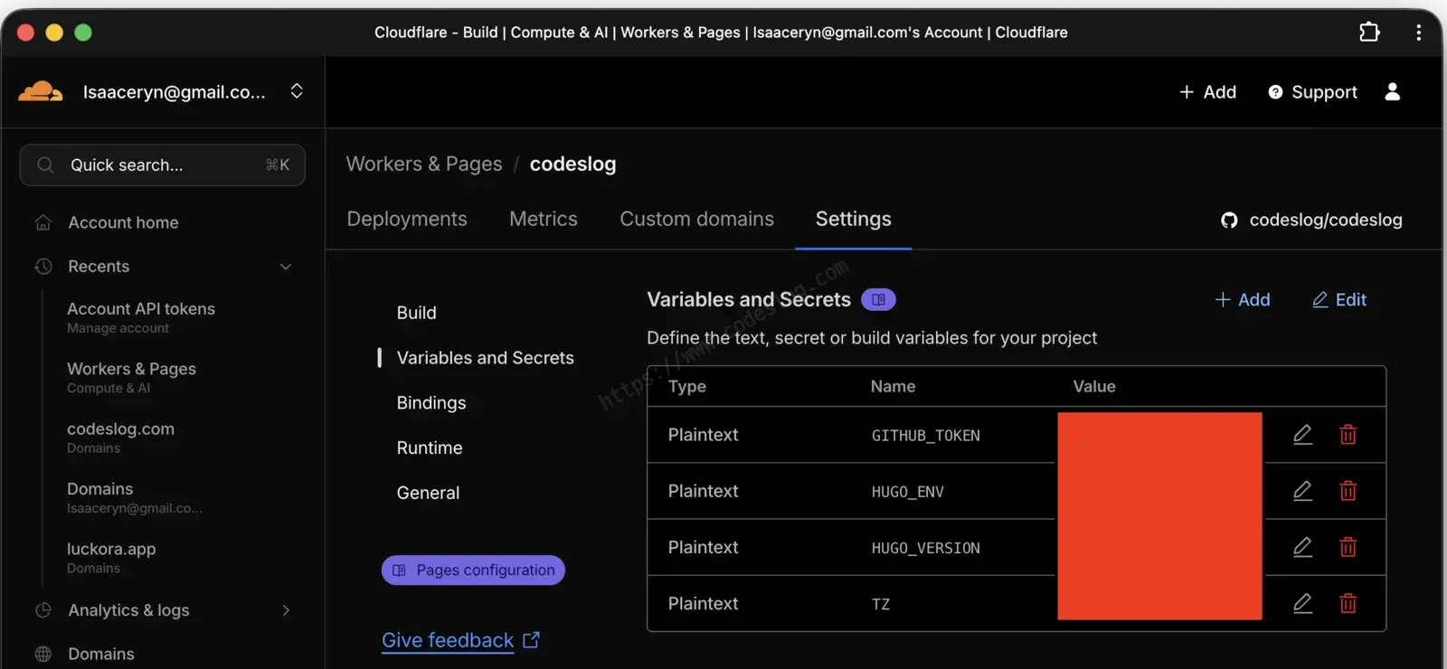 Cloudflare 대시보드에서 API 토큰을 생성하는 화면 캡처 - Pages Edit 권한 설정