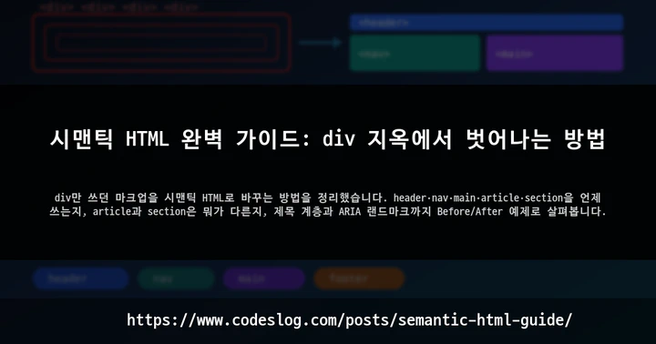 시맨틱 HTML 완벽 가이드: div 지옥에서 벗어나는 방법 썸네일